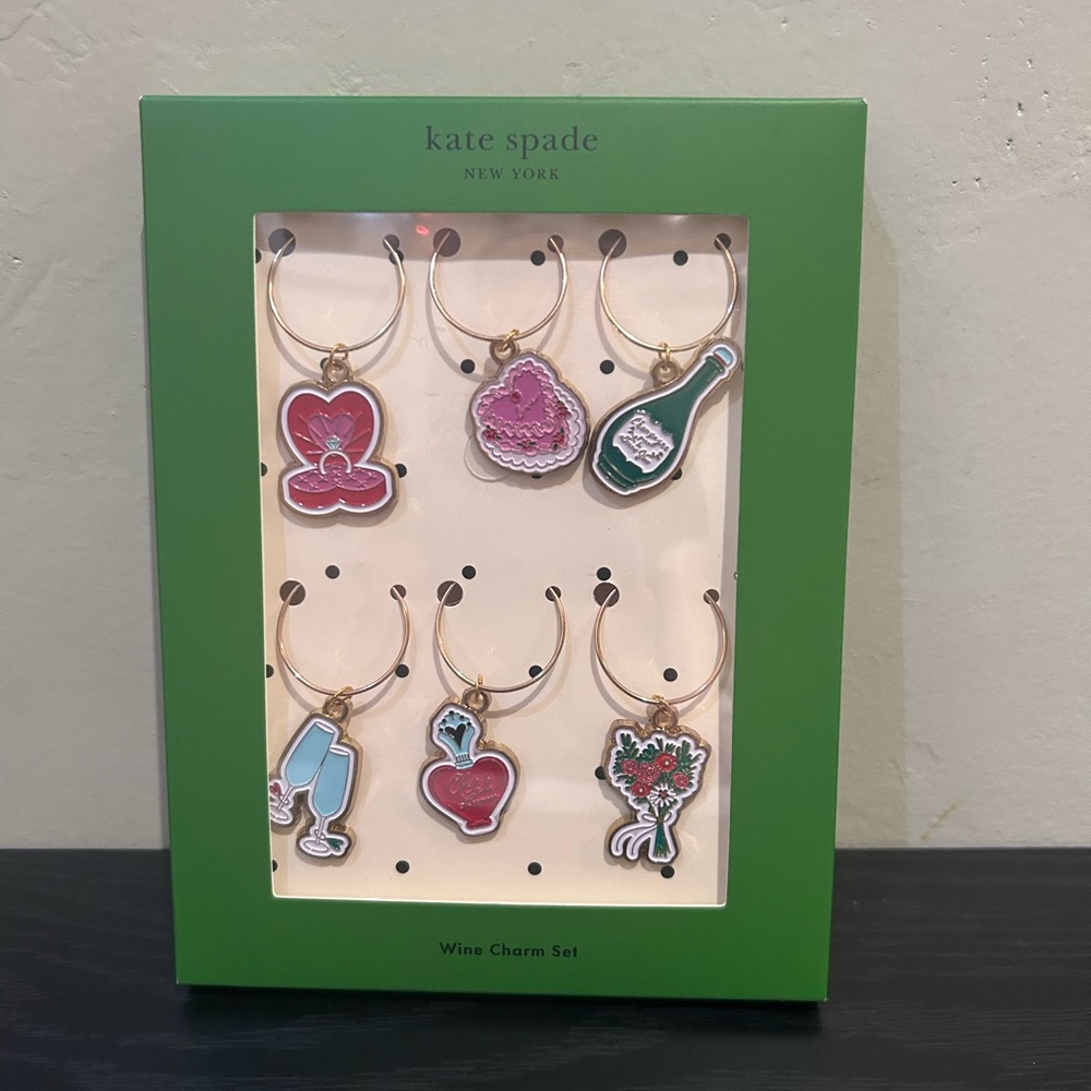 Kate Spade New York Box Set Of 6 Wedding Cake Toss Acrylic Wine Glass Charm Set